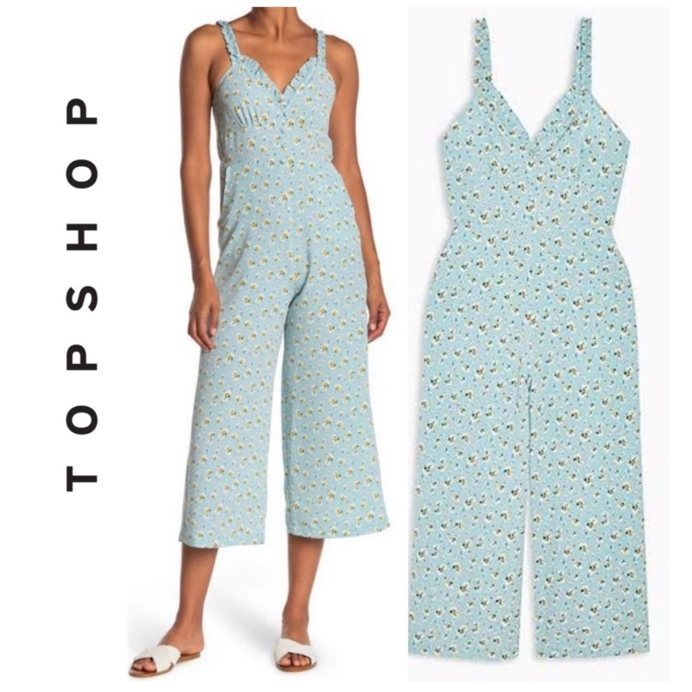 Topshop Ditsy Pippa Floral Ruffle Jumpsuit 8 Blue